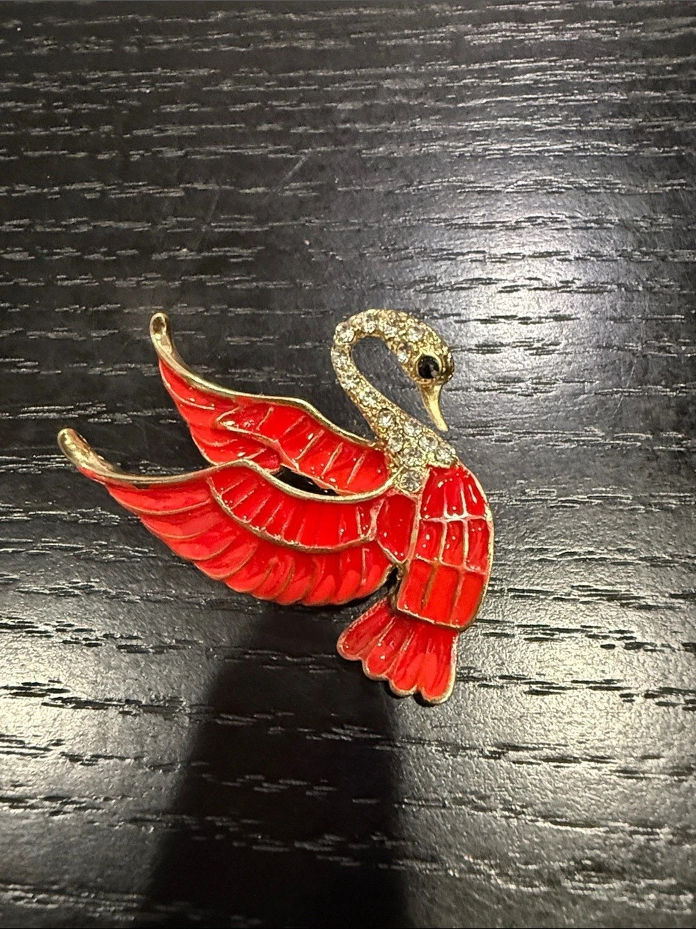 Red & Gold Swan Brooch Like New